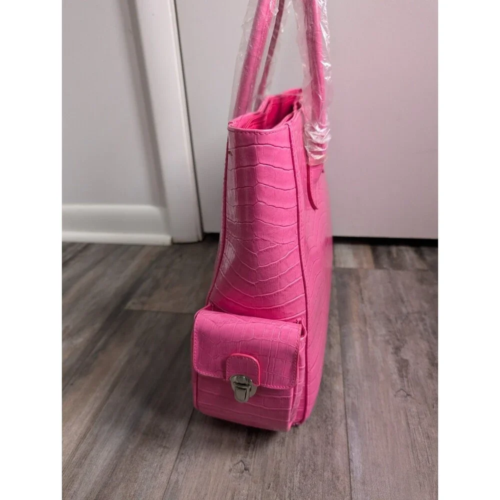 NWT NEW Diane Gilman Tote Faux Crocodile Leather Hot Pink XL Tote Bag Purse - Picture 9 of 13